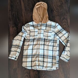 Cat & Jack Tan and Black Plaid Shirt with Hood- Size XL